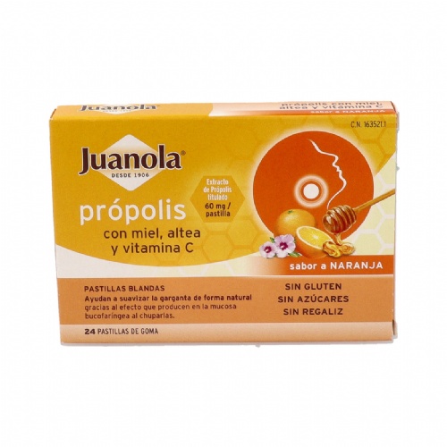 Juanola propolis miel altea y vitamina c  24 pastillas de goma sabor naranja