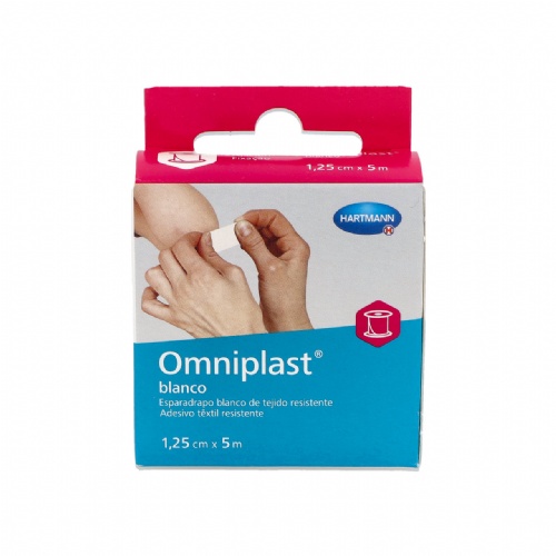 Esparadrapo hipoalergico omniplast tejido resistente 1 unidad 5 m x 1,25 cm color blanco - omniplast