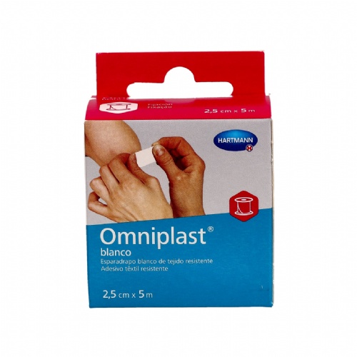 Esparadrapo hipoalergico omniplast tejido resistente 1 unidad 5 m x 2,5 cm color blanco - omniplast 