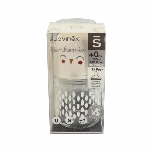 Biberon vidrio tetina fisiologica silicona bonhomia 1 unidad 120 ml talla s - bonhomia