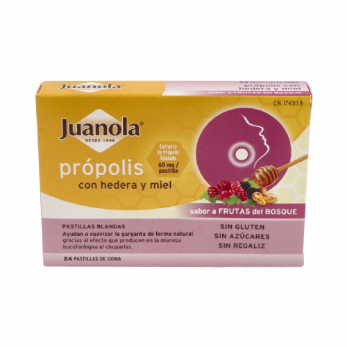 Juanola propolis miel y hiedra  24 pastillas de goma sabor frutas del bosque
