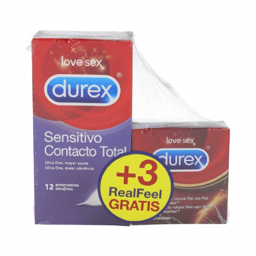 Durex sensitivo contacto total+ durex real feel preservativos 12 unidades + 3 unidades promocion - p