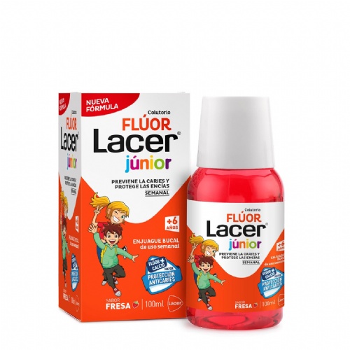Fluor lacer junior enjuague bucal de uso semanal  1 envase 100 ml sabor fresa