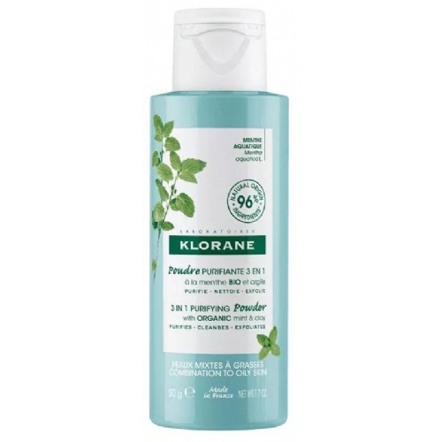 Klorane polvo purificante 3 en 1 a la menta bio y arcilla  1 envase 50 g