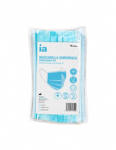 Mascarilla quirurgica desechable adulto iir interapothek 10 unidades color azul - interapothek