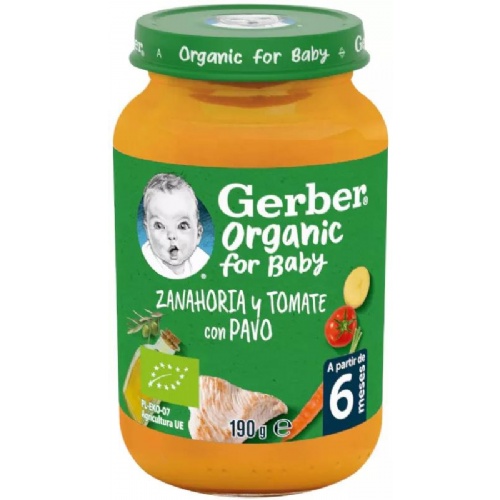 Gerber organic zanahoria tomate pavo  1 tarrito 190 g