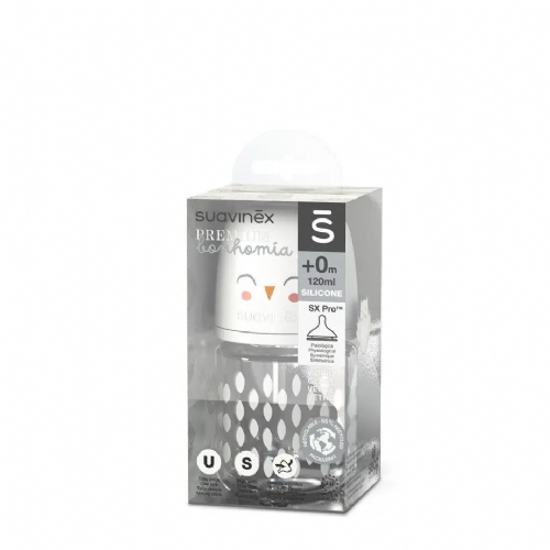 Biberon vidrio tetina fisiologica silicona suavinex sx pro selection + 0 meses 1 unidad 120 ml flujo