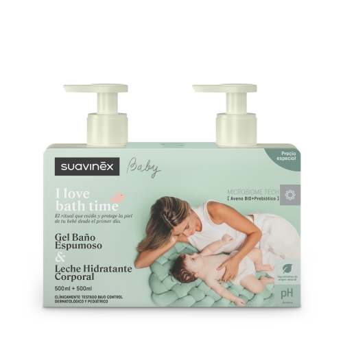 Suavinex baby i love bath time  1 envase 500 ml gel baño espumoso + 1 envase 500 ml leche hidratant