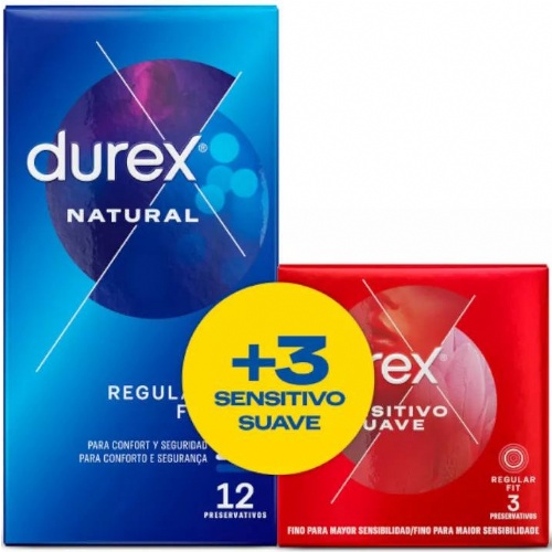 Durex natural plus + durex sensitivo confort preservativos 12 + 3 preservativos pack - preservativos