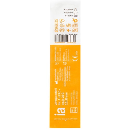Interapothek jeringa de insulina esteril con aguja 1 ml 6 mm x 0,5 mm