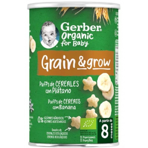 Gerber organic puffs cereales con platano  1 lata 35 g