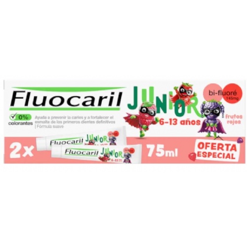 Fluocaril junior 6-12 años  2 envases 75 ml frutos rojos